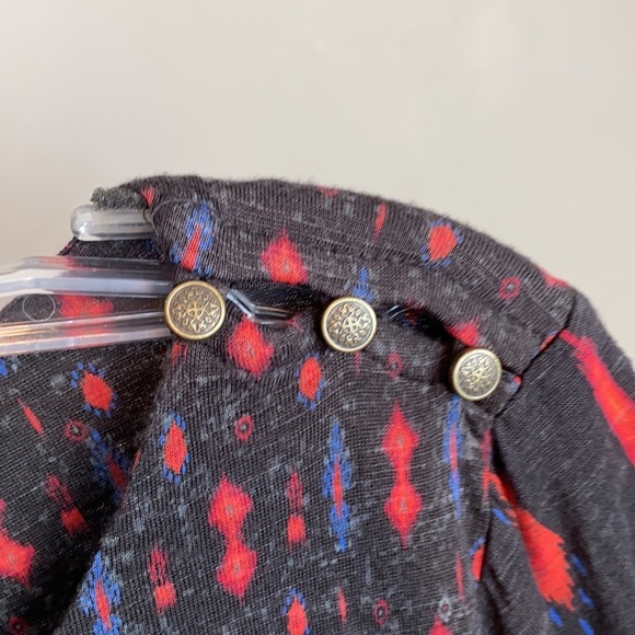 Lucky Brand Womens Aztec Print Balloon Hem Top Size Small Button Detail Artsy - Picture 5 of 10